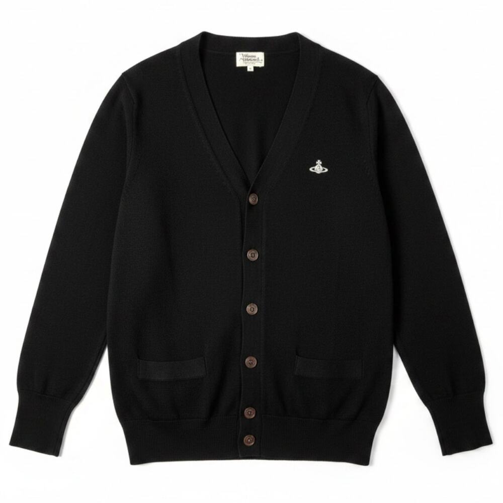 Vivienne Westwood Man EU 46 US Small Orb Black Wool Cardigan Work Office Preppy